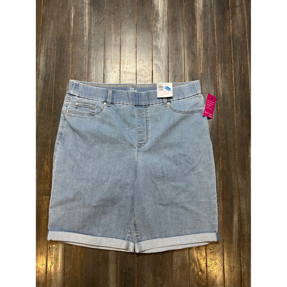 Kim Rogers Tummy Control Denim Shorts Light Wash Blue Pull On Cuffed